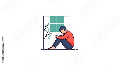 a man sitting by a window.