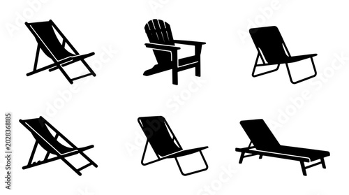 Photos Outdoor Chairs Collection, Beach Loungers, Patio Furniture Icons, Summer Relaxat