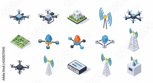 Collection of drone and telecommunications icons.