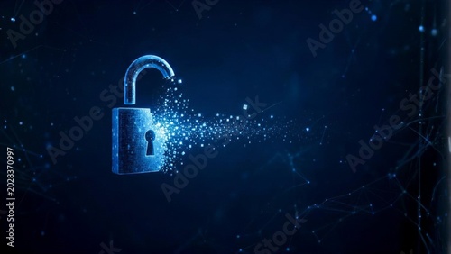 Abstract Digital Padlock Unlock Cyber Security Breach Concept