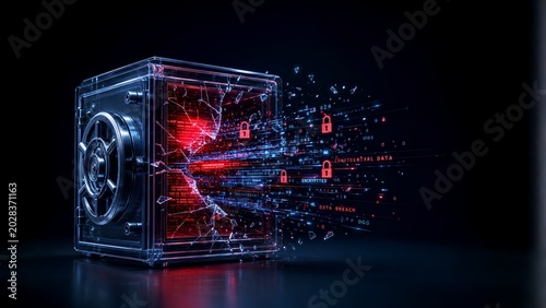Cyber Security Data Breach Broken Digital Safe Concept