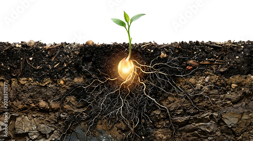 Seedling growth from underground seed, illustrating the power of nature and new beginnings