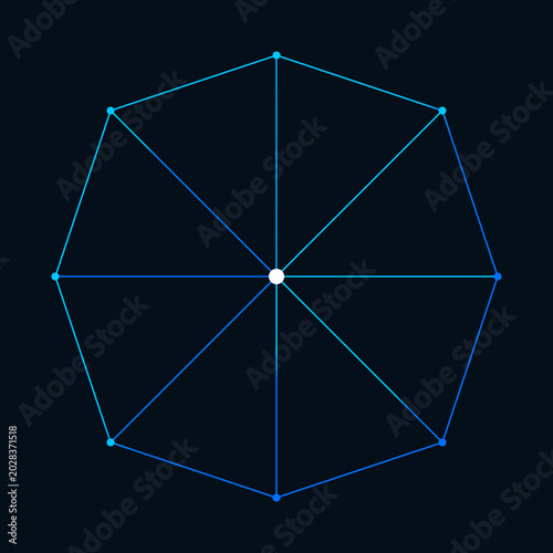 Tableau sur toile Abstract blue geometric octagon mesh with connected nodes and central white poin