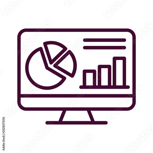 Computer monitor displaying pie chart and bar graph isolated on transparent background