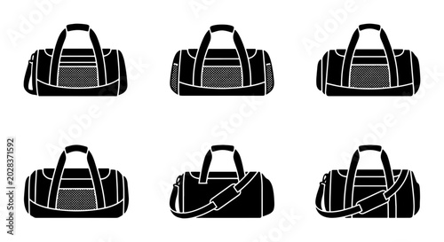 Fényképezés Black Duffel Bags, Gym Bags, Sports Bags Collection, Travel Luggage Icons, Fitne