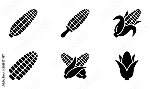 Konstfotografi Corn Icons Set, Maize Vector Graphics, Sweet Corn Symbols, Food Harvest Collecti
