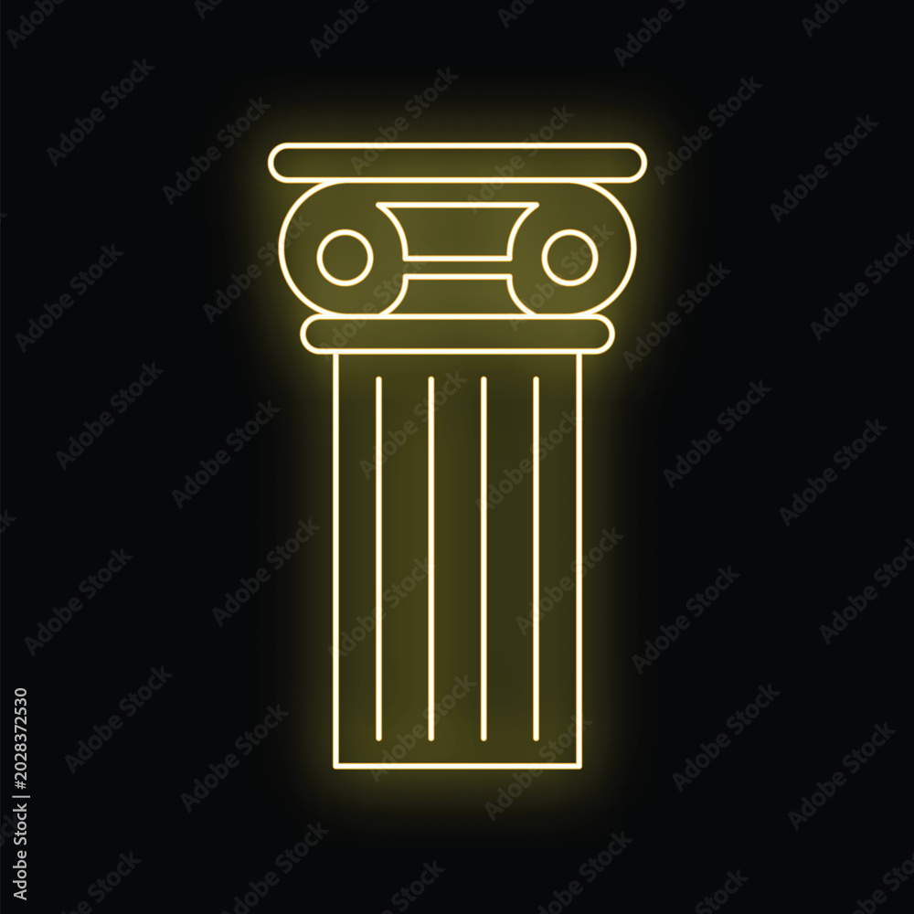 Fototapeta premium Ionic column outline glowing with neon light representing classical architecture and history