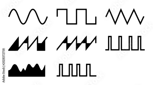 Bild auf Leinwand Diverse Waveform Icons, Sound Signal Graphics, Electronic Wave Patterns, Audio F