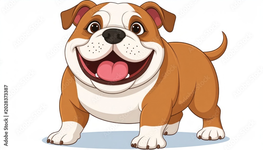 Fototapeta premium A happy, smiling bulldog with its tongue out, depicted in a cartoon illustration, ready for fun and games