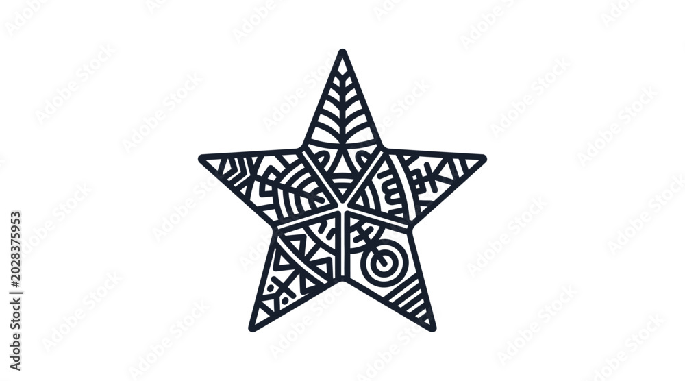 Obraz premium A black star with intricate patterns on a white background
