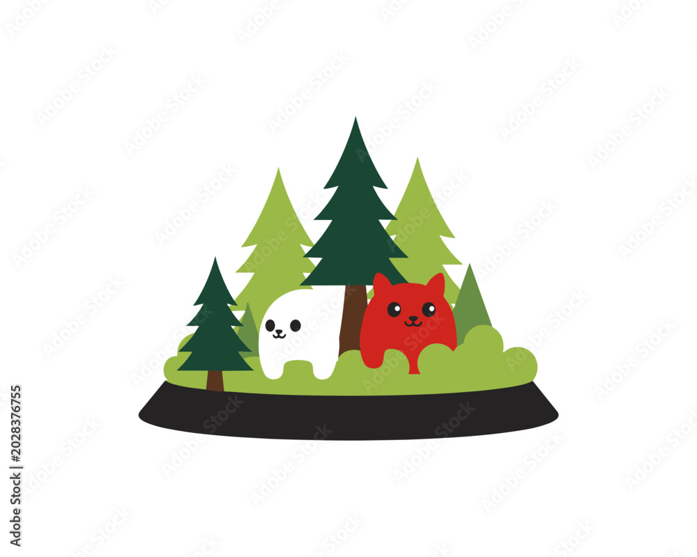 Fototapeta premium Cute Bear and Red Creature Illustration