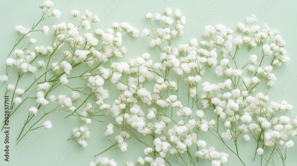 Fototapeta premium white baby's breath flowers on green background