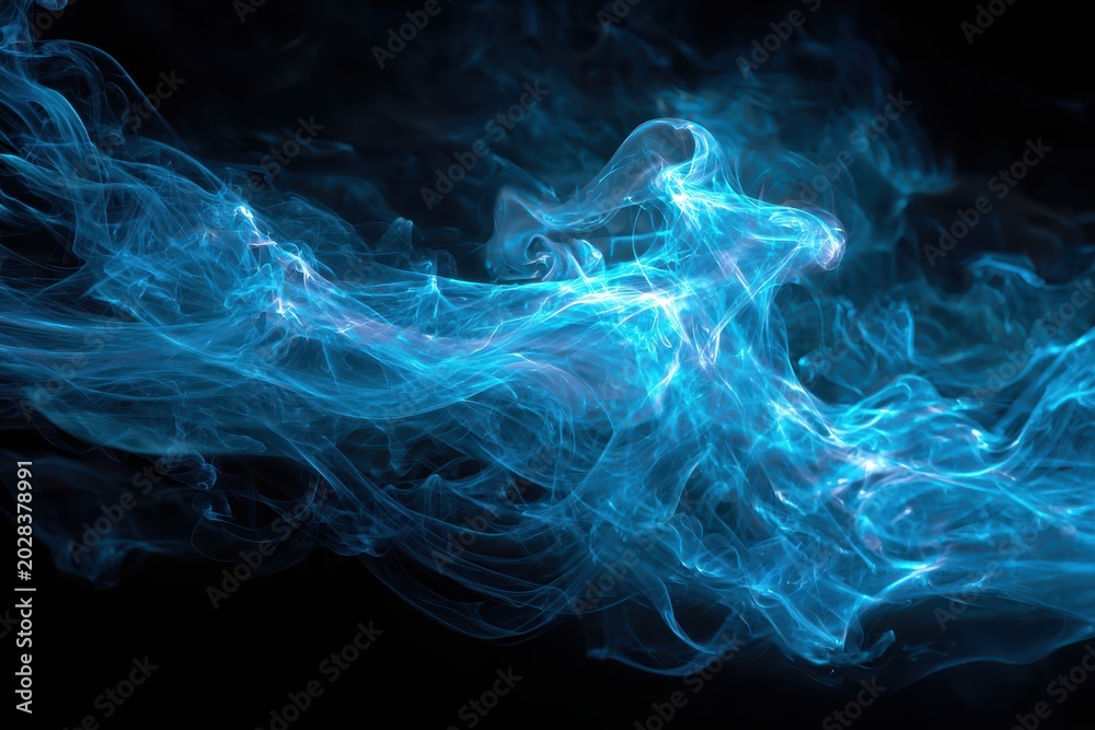 Obraz premium Mystical blue smoke or liquid energy flowing gracefully against deep black backdrop style.