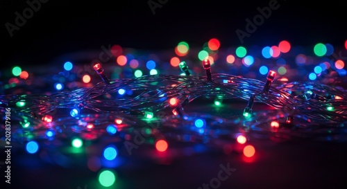 Multi colored bokeh lights glowing against a dark backdrop.