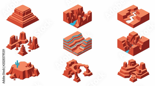 Obraz na plátne Isometric 3D terrain and landscape models.