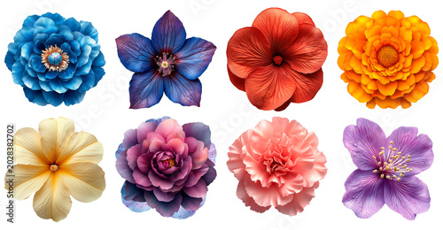 Flower collection on white or transparent background
