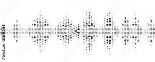 PrintVector retro grunge sound wave pattern. Audio equalizer halftone design with pulse effect, eps10.