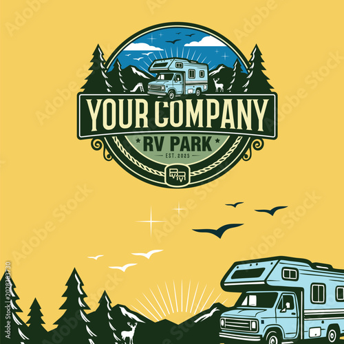 Vintage RV Park Badge Style Logo