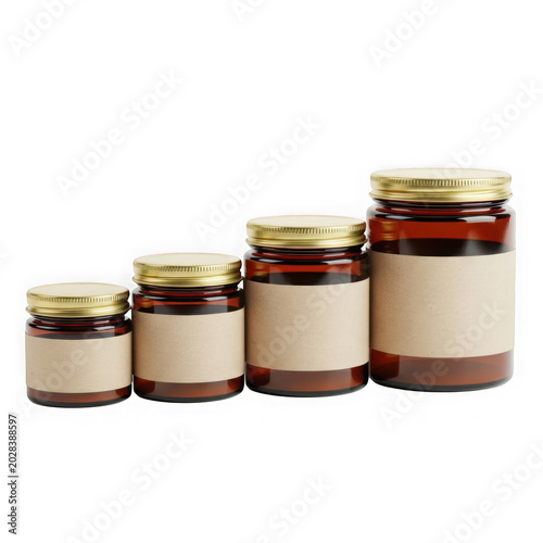 Four glass jars with lids in a row