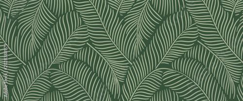 Cuadro en lienzo Seamless pattern of overlapping palm leaves in sage green and dark forest green