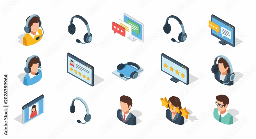 Fototapeta premium Customer service call center icons set.