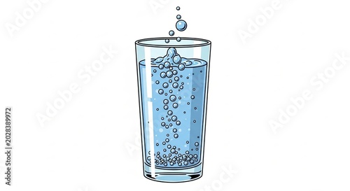 Refreshing Glass of Water with Bubbles in Clear Beverage.