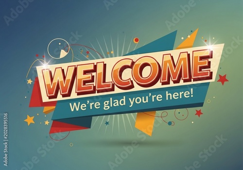 Retro Graphic: Warm Welcome, Radiant Glow, Inviting Message - 