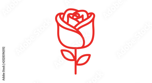 Simple linear illustration of a red rose isolated on white background