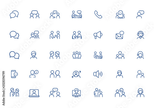Tableau sur toile Conversation and talking icon set – editable speech, discussion, meeting, call, chat, communication, dialogue, teamwork, consultation, announcement, message, support, operator, client and more