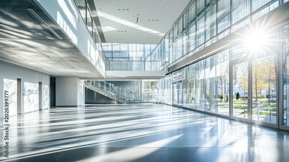 Obraz premium A modern architectural space where natural daylight floods through large windows offering bright illumination