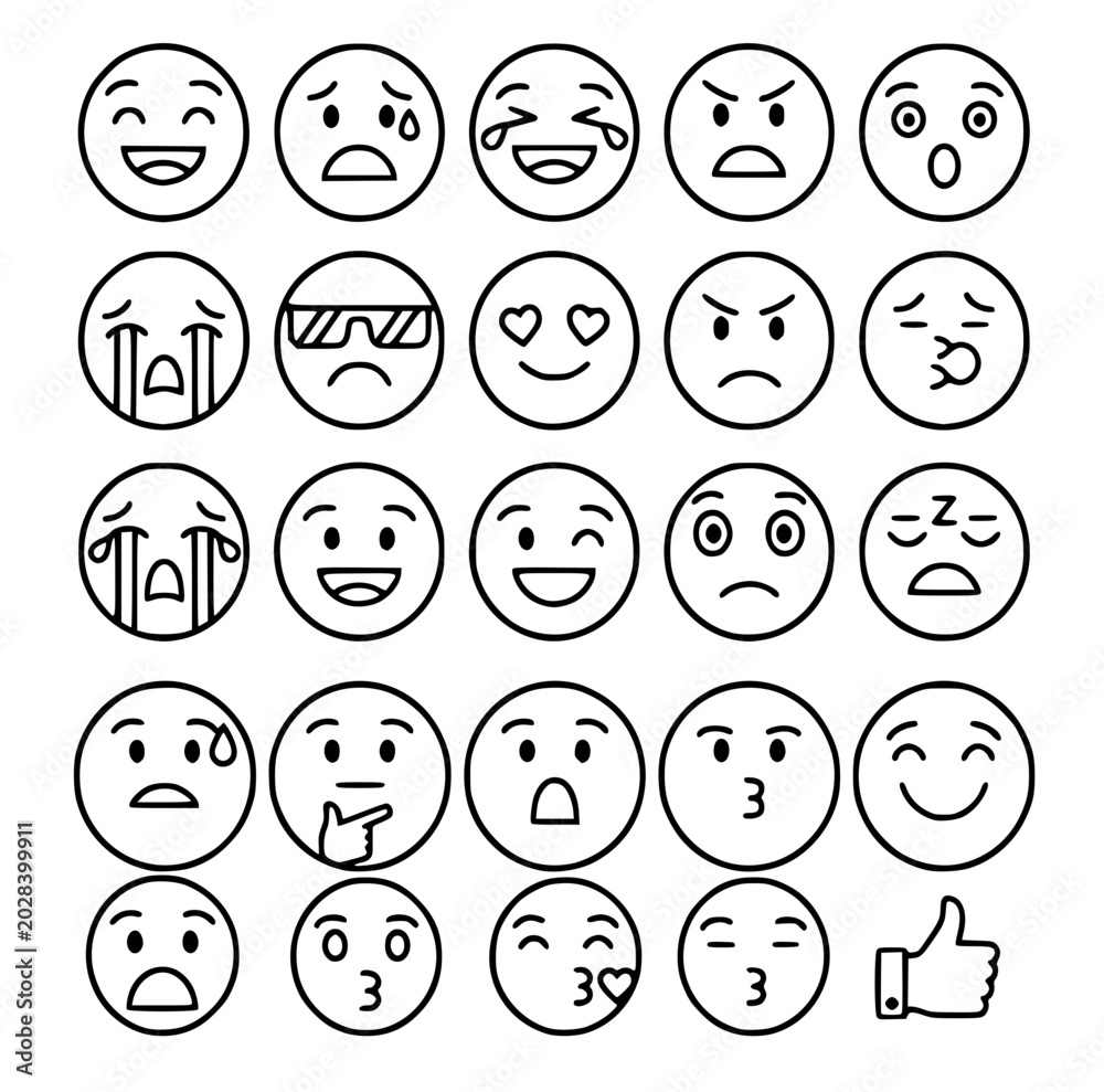 Fototapeta premium Expressive Emoticons and Character Mood Facial Icons