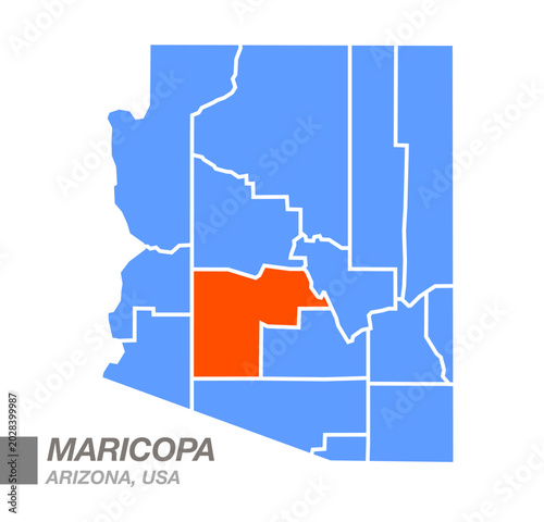 Arizona State Map with Highlighted Maricopa County Orange Color Vector Illustration