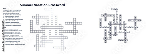 Tableau sur toile Summer vacation crossword puzzle worksheet with solution