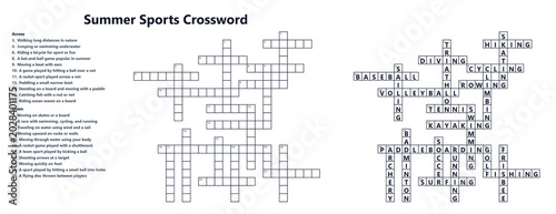Cuadro en lienzo Summer sports crossword puzzle worksheet with solution