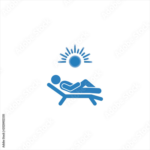 Person relaxing on a beach chair under the sun icon isolated on white background