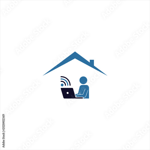 Person using laptop for remote work at home icon isolated on white background