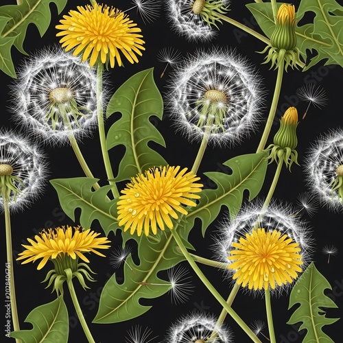 Golden Dandelions & Gossamer Seeds: A Digital Bloom on Dark Velvet