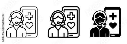Telemedicine medical consultant icons, online healthcare support vector set, mobile doctor call center symbols