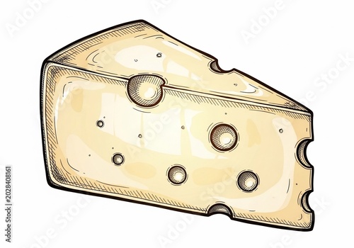 Artistic Swiss Cheese Wedge: Hand-Drawn Delight in Warm, Creamy Tones