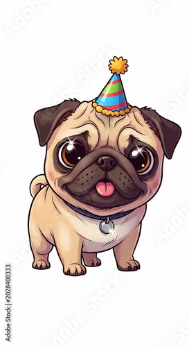 Whimsical Pug Art: Adorable Party Pup's Joyful Gaze