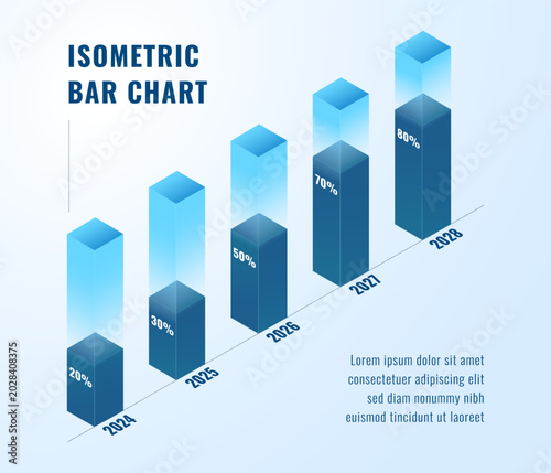 3D Isometric Bar Chart Annual Growth Progress