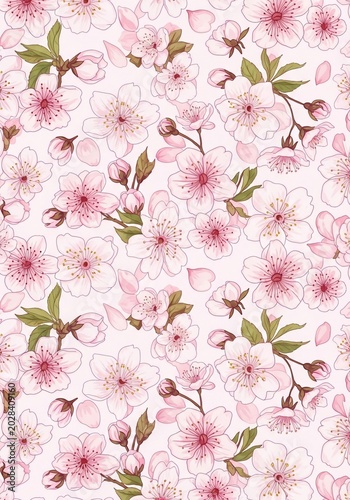 Watercolor Cherry Blossoms: Delicate Pink Petals Flourish in Gentle Spring Light
