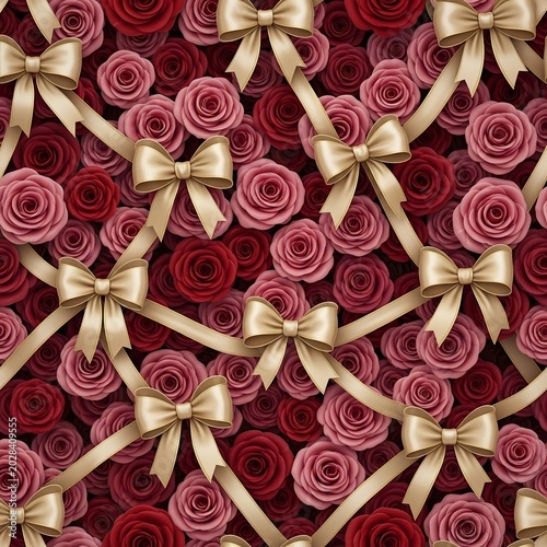 Velvet Roses & Golden Ribbons: A Textured Embrace of Bloom and Bow