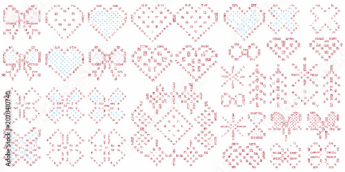Bild auf Leinwand collection of heart shapes in cross stitch embroidery red and blue