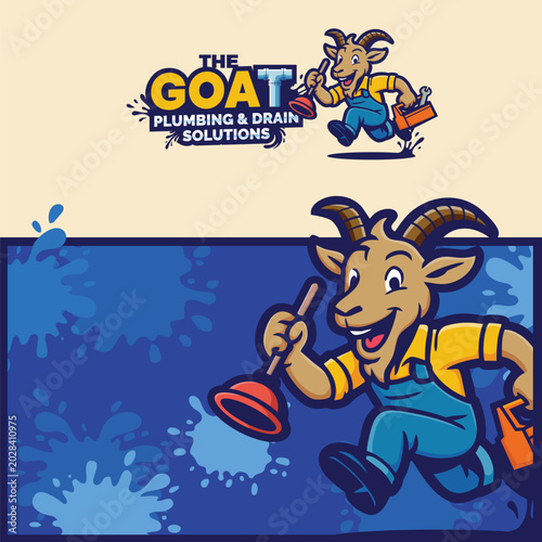 Vintage Mascot Goat Plumbing Logo