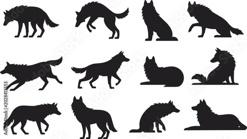 Canvastavla Elegant wolf silhouette collection showing various poses and movements for wildl