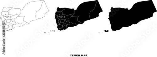 Bild auf Leinwand Simple black map outline of Yemen country with districts