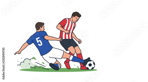 Quadro su tela Soccer player slide tackling opponent in competitive football match