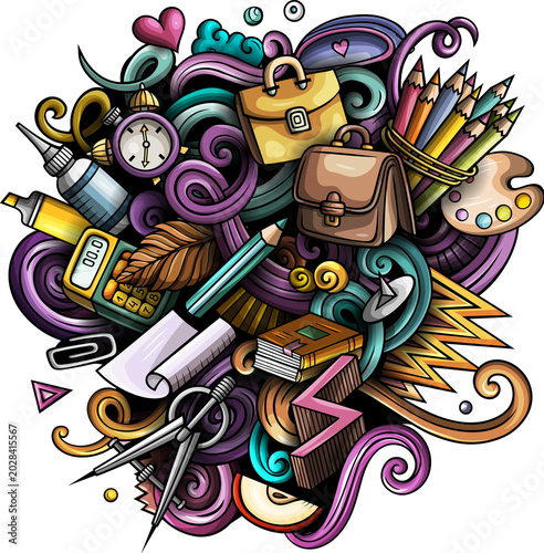 Back to School detailed cartoon illustration 