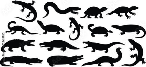 Canvas Print Reptile silhouette collection featuring lizards crocodiles turtles and amphibian